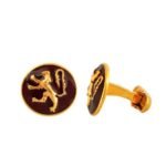 Encrusted English Lion Cufflinks in Enamel and 92.5 Sterling Silver