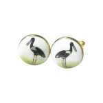 Hand Painted Exotic Birds Collection Golden 92.5 Sterling Silver Unisex Cufflinks