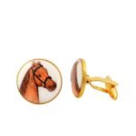 Hand Painted Horse Cufflinks on Enamel in 92.5 Sterling Silver