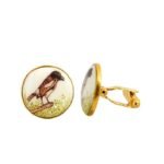 Hand Painted Bird Cufflinks in Enamel and 92.5 Sterling Silver