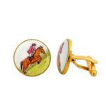 Hand Painted Equestrian Cufflinks in Enamel and 92.5 Sterling Silver