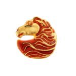 3D Horse Buttons in Red Enamel and .925 Silver