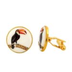 Hand Painted Birds 92.5 Sterling Silver and Enamel Cufflinks