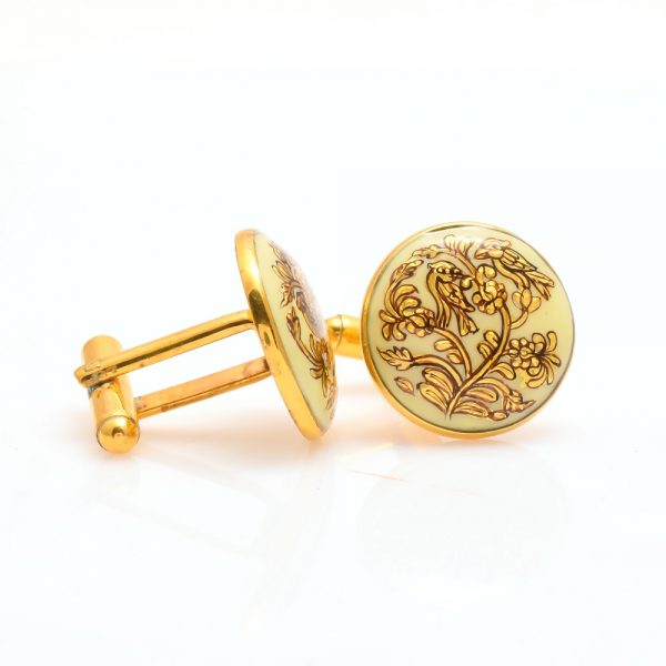 Exotic Mughal Golden Design 92.5 Sterling Silver Cufflinks