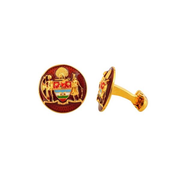 Mayo College Coat of Arms Cufflinks in .925 Sterling Silver-Maroon Enamel