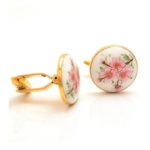 Hand Painted Pink Flowers Cufflinks in 925 Sterling Silver