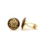 Hand Painted Golden Motif on Brown Enamel 92.5 Sterling Silver Cufflinks