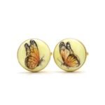 Hand Painted Butterfly 92.5 Sterling Silver and Enamel Cufflinks