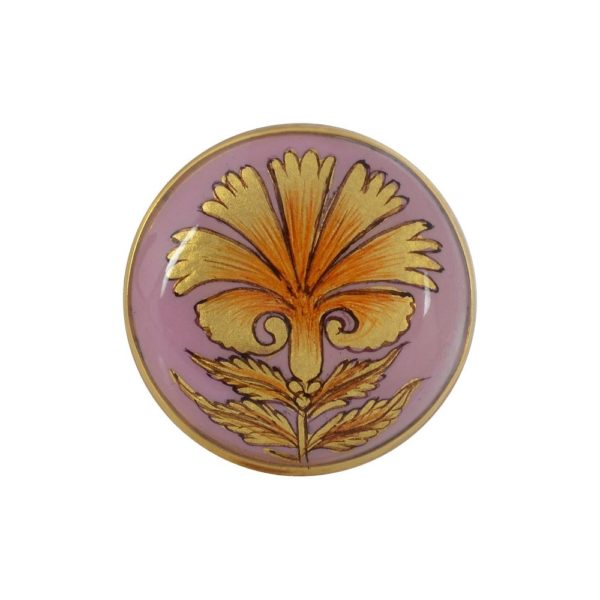 Hand Painted Golden Motif Buttons in .925 Silver and Pink Enamel