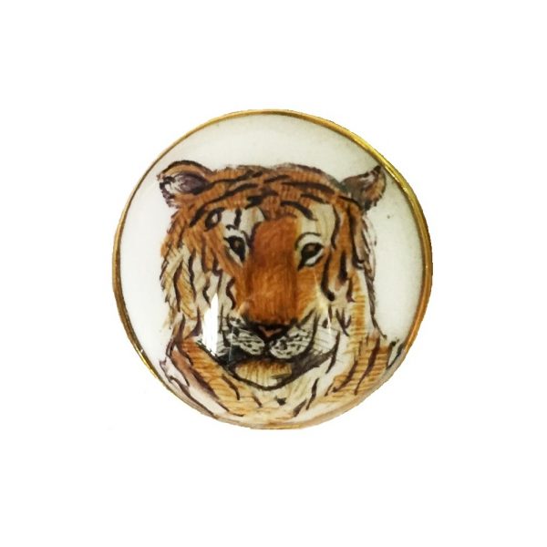 Hand Painted Tiger Bandhgala Buttons in .925 Silver