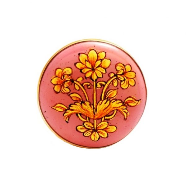 BandhGala Button - Hand Painted Flower Motif - Pink Enamel - .925 Silver