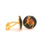 Cufflinks with Hand Painted Royal Camel on Black Enamel in .925 Silver
