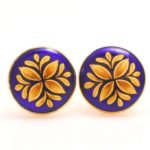 Cufflinks with Hand Painted Royal Motif on Royal Blue Enamel in .925 Silver