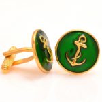 .925 Silver Anchor Cufflinks in Green Enamel