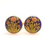Cufflinks with Hand Painted Motif on Blue Enamel in .925 Silver