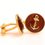 .925 Silver Anchor Cufflinks in Maroon Enamel
