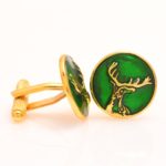 .925 Silver BaraSingha Cufflinks in Green Enamel