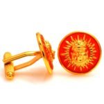 .925 Silver Sun Cufflinks in Orange Enamel