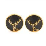 .925 Silver BaraSingha Cufflinks in Black Enamel