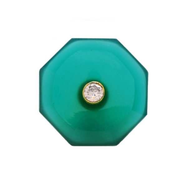 Octagonal Green BandhGala Buttons with Gems in .925 Silver