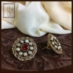 Garnet and Pearl Ethnic Studs in .925 Sterling Silver with Gold Plating. Size 20 mm