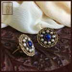 Lapis Lazuli and Pearl Ethnic Studs in .925 Sterling Silver with Gold Plating. Size 20 mm