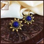 Surya Studs (small) with Lapis Lazuli in .925 Sterling Silver and Gold Plating. Size 25 mm