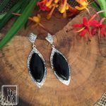 Victorian Style Black Onyx Earrings in .925 Sterling Silver. Size 55mm