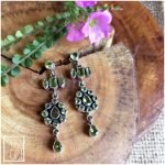 Peridot Stone Studded Earrings in .925 Sterling Silver. Size 55mm
