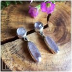 Geometric Rose Quartz Drop Earrings in .925 Sterling Silver Matt finish. 40mm Length