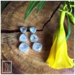 Triple Drop Geometric Moonstone Earrings in .925 Sterling Silver. 32mm Length