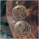 Orbital Hoops with Moonstone in .925 Sterling Silver and Gold Polish. 70mm Size