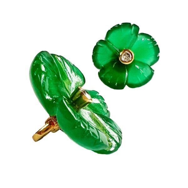 Hand Carved Green Flower BandhGala Buttons with Gems in .925 Silver