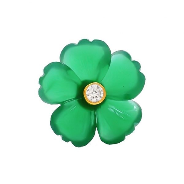 Hand Carved Green Flower BandhGala Buttons with Gems in .925 Silver