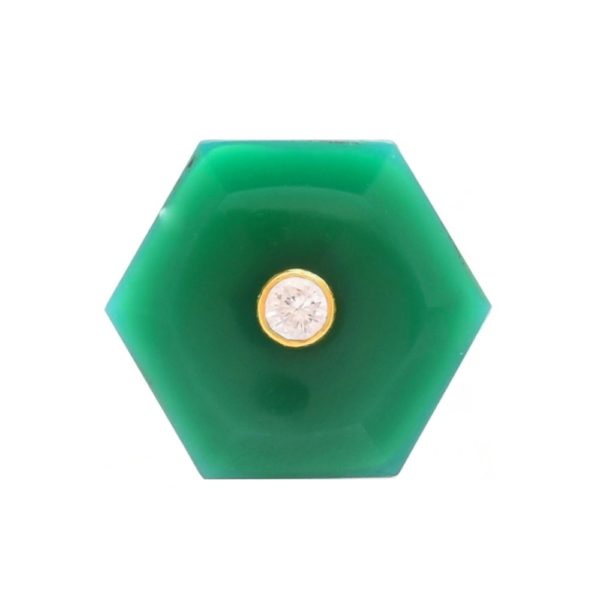 Hexagonal Green Sherwani Buttons with Gems in .925 Silver