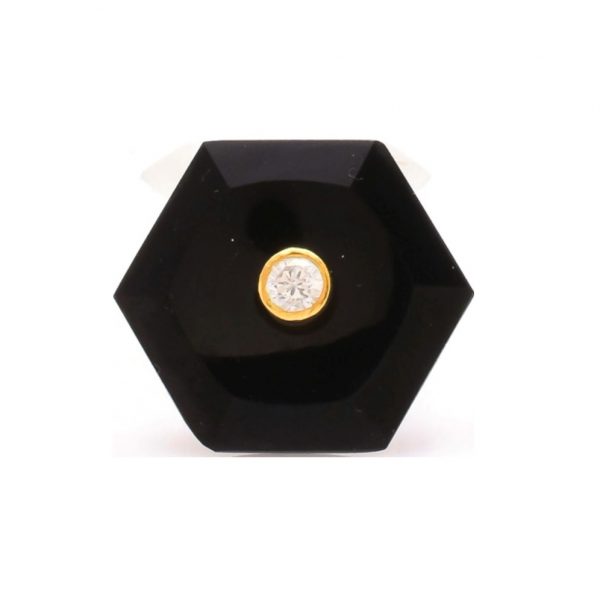 Hexagonal Black Sherwani Buttons with Gems in .925 Silver