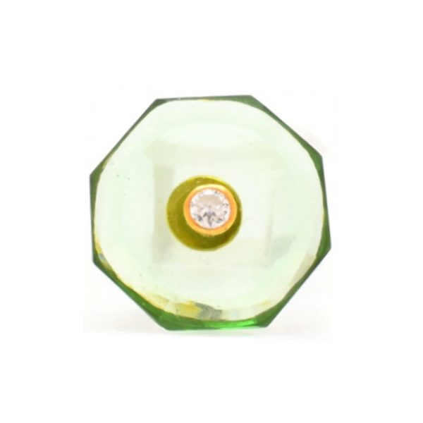 Octagonal Light Green Sherwani Buttons with Gems in .925 Silver