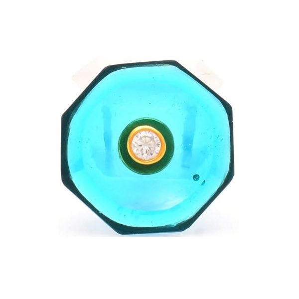 Octagonal Light Turquoise Sherwani Buttons with Gems in .925 Silver