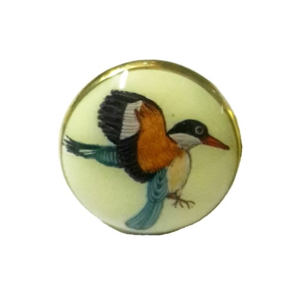 Hand Painted Birds on Sherwani Buttons in .925 Silver and Enamel