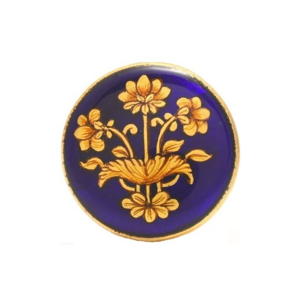 BandhGala Buttons - Hand Painted Flower Motif -.925 Silver & Blue Enamel