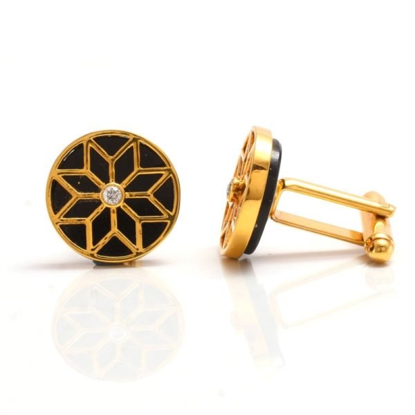 .925 Silver Motif On Black Stone Cufflinks