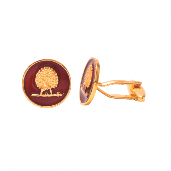 Mayo College Gold Plated Mayoor Cufflinks with Maroon Enamel
