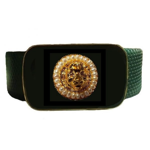 Designer Belt - Lion Head - Black Enamel