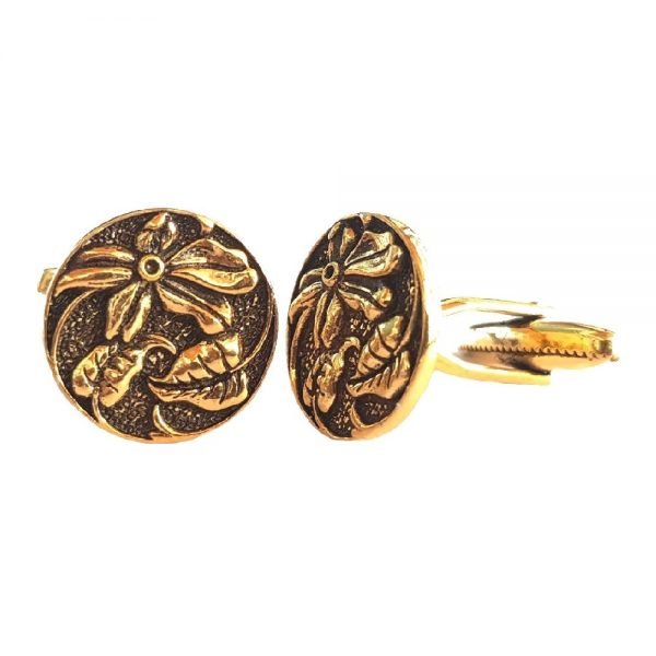 Antique Flower Design Cufflinks in Silver with Oxidized Gold Plating