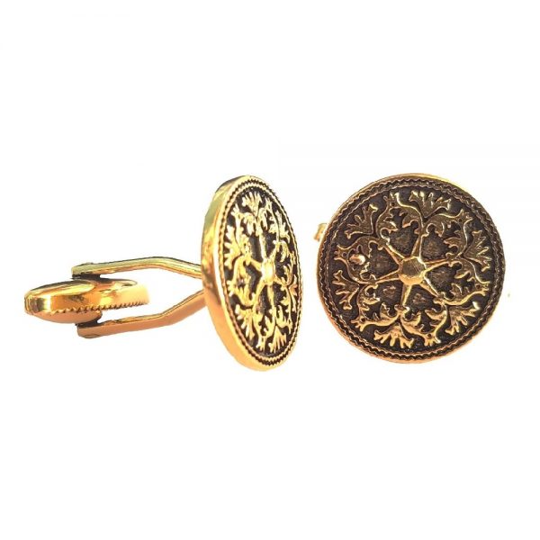 Antique Encrusted Design Cufflinks In Silver With Oxidized Gold Plating