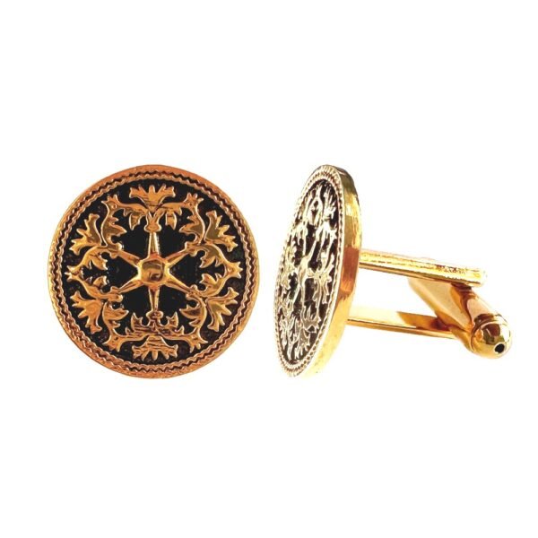 Antique Encrusted Design Cufflinks In Silver With Oxidized Gold Plating