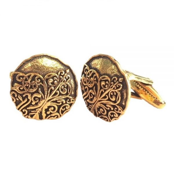 Antique Design Silver Cufflinks with Oxidized Gold Plating