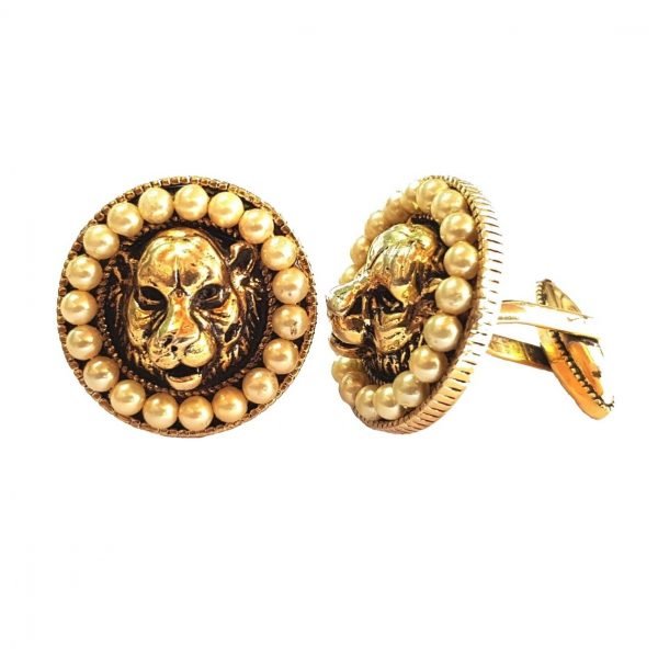 Antique Gold Plated Lion Cufflinks with Pearls