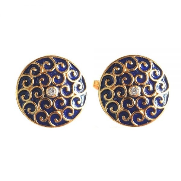 .925 Silver Designer Cufflinks with Blue Enamel & Swarovski