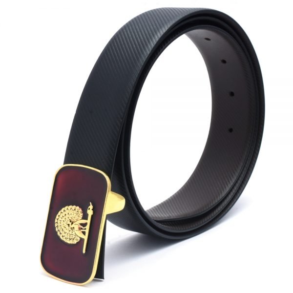 Mayo College Belt - Mayoor - Maroon Enamel - Gold Plated